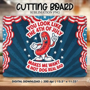 Tagliere del 4 luglio in formato PNG per sublimazione, salumi con bandiera americana patriottica, design retrò vintage per hot dog divertente per il Giorno dell'Indipendenza