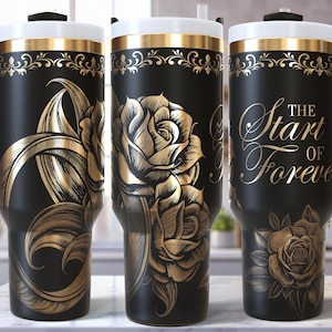 Bruiloft 40 Oz laser beker wrap SVG/graveren geëtste quencher naadloos ontwerp/Rozenring verloving verloofde bruid