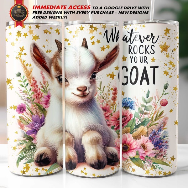 Funny Goat Tumbler Wrap, 20 Oz Skinny Straight Sublimation PNG / Farm Animal Floral Design