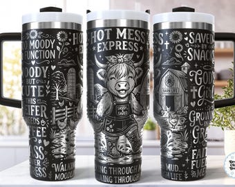 Highland Cow SVG 40oz Tumbler Wrap Lasergravyr, Rolig Sassy Kristen Farmhouse Solros Design