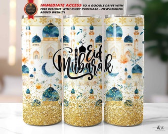 Eid Mubarak Tumbler Wrap, 20 Oz Skinny Straight Sublimation / Islamic / Religious / Ramadan