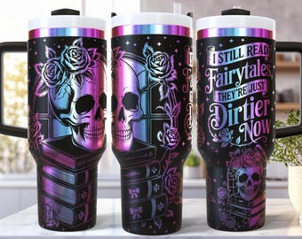 Romantasy SVG 40 Oz Laser Tumbler Wrap, Engraved Etched Quencher Seamless, Bookish Smut Gothic Fairytale Dark Romance Halloween Skull Design