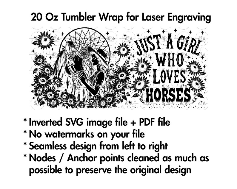 Horse Laser 20oz Tumbler Wrap SVG / Engraved Etched Seamless Design ...