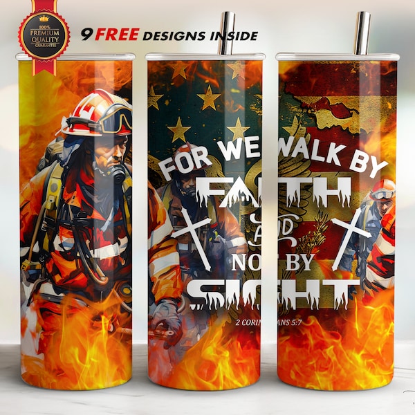 Firefighter Christian Tumbler Wrap, Straight Skinny 20oz, Sublimation PNG, Instant Download, Free Designs Inside, Gift for Firefighters