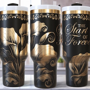 Bruiloft 40 Oz laser Tumbler wrap SVG/graveren geëtste quencher naadloos ontwerp/calla lelies verloving verloofde bruid