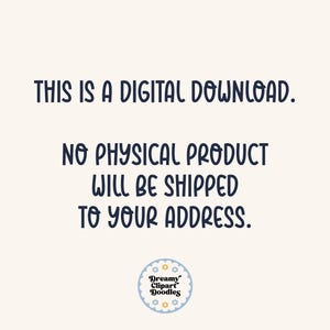 Op de afbeelding: Cr&egrave;mekleurige digitale downloadafbeelding met blauwe tekst met de tekst "DIT IS EEN DIGITALE DOWNLOAD. ER WORDT GEEN FYSIEK PRODUCT NAAR UW ADRES VERZONDEN." De afbeelding heeft een blauw geruite rand en een logo.