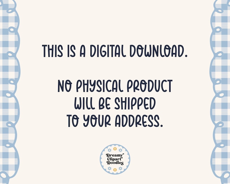 Op de afbeelding: Cr&egrave;mekleurige digitale downloadafbeelding met blauwe tekst met de tekst "DIT IS EEN DIGITALE DOWNLOAD. ER WORDT GEEN FYSIEK PRODUCT NAAR UW ADRES VERZONDEN." De afbeelding heeft een blauw geruite rand en een logo.