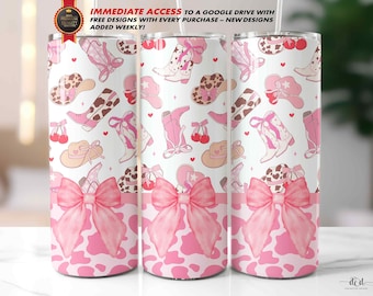 Coquette Cowgirl Tumbler Wrap, 20 Oz Skinny Straight Sublimation / Western / Cherries Bows Aesthetic / Floral Girly Design