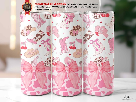 Coquette Cowgirl Tumbler Wrap, 20 Oz Skinny Straight Sublimation / Western / Cherries Bows Aesthetic / Floral Girly Design