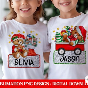 Sublimação de Natal personalizada PNG / Ursos de pelúcia fofos Brinquedos Bastões de doces / Conjunto de correspondência para meninos e meninas / Design de manchas dálmatas em aquarela