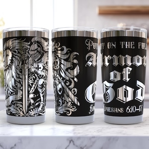 Rüstung Gottes SVG 20 Oz Laser Tumbler Wrap / graviertes, geätztes, nahtloses Design / Bibel Epheser Christian Glaube religiös / Ritter Schwert Löwe