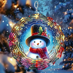 Molinillo de viento con muñeco de nieve navideño PNG de sublimación / Diseño de copos de nieve con estrellas y flores de Pascua brillantes / Decoración de porche y patio