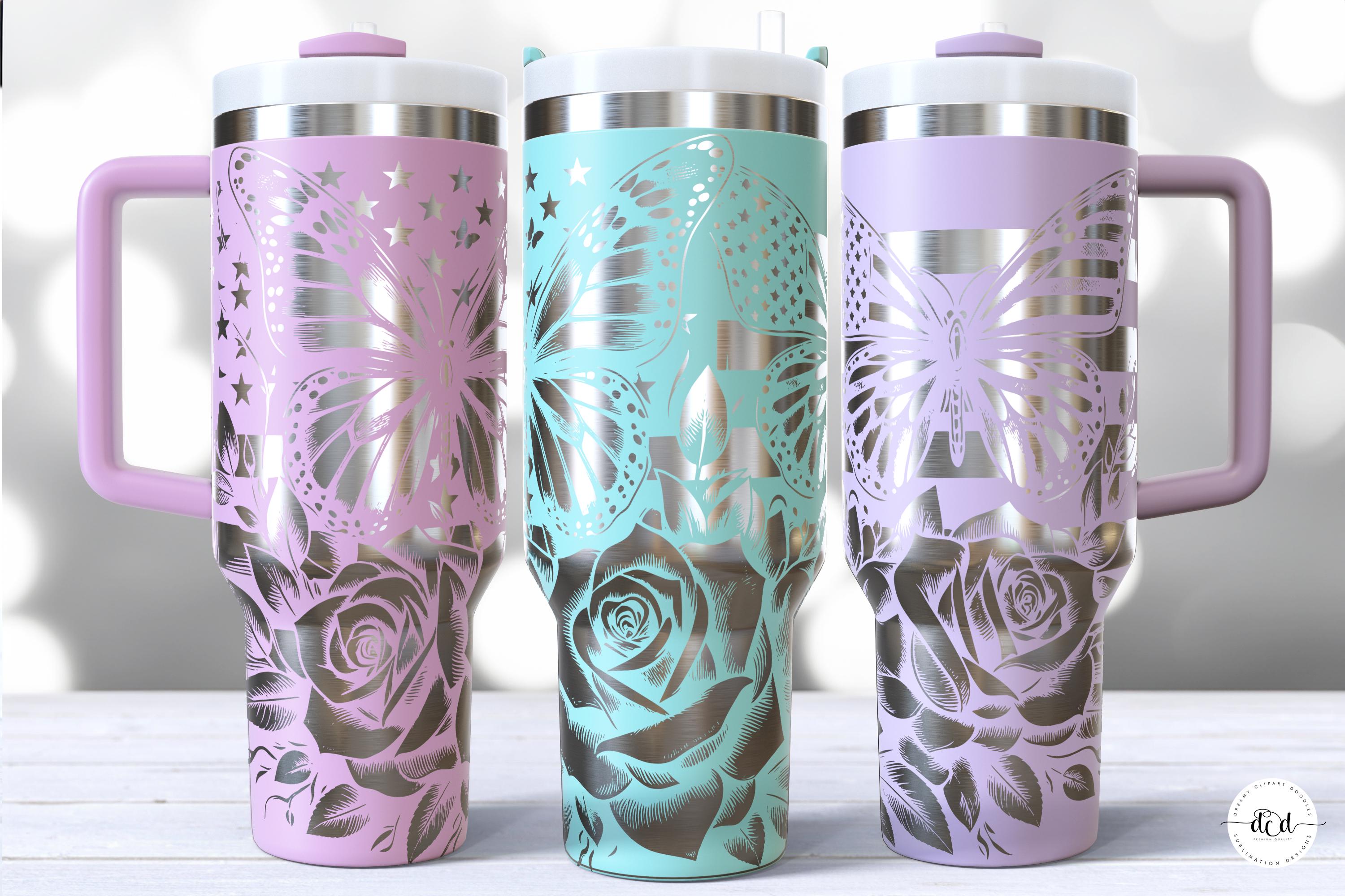 US Flag SVG Butterflies 40 Oz Laser Tumbler Wrap SVG / Engrave Etched ...