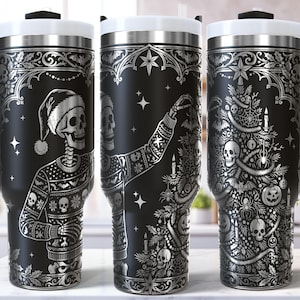 Gothic Christmas SVG 40 Oz Laser Engraving Tumbler Wrap File, Funny Skeleton Gothmas Design