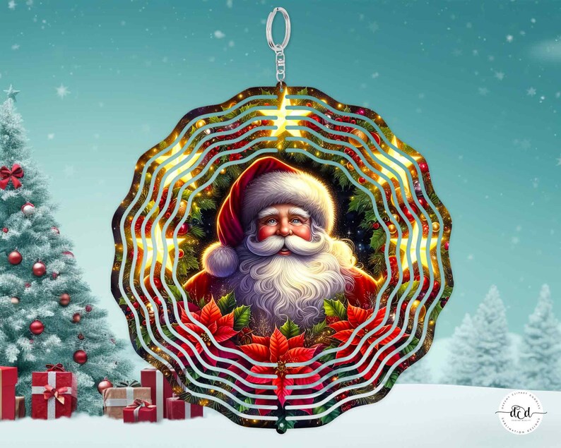Christmas Wind Spinner Sublimation PNG / Santa Claus Sparkly Wreath ...