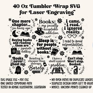 Leesgrage 40 oz beker wrap SVG lasergravure-bestand, grappige Romantasy Fantasy lezen citaten Booktok schattig Girly ontwerp afbeelding 2