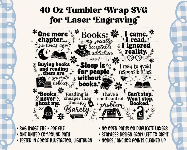 Leesgrage 40 oz beker wrap SVG lasergravure-bestand, grappige Romantasy Fantasy lezen citaten Booktok schattig Girly ontwerp afbeelding 2