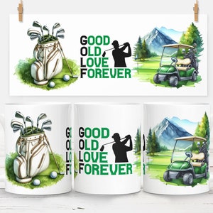 Golfmokomslag 11 oz en 15 oz, sublimatie, png-bestand / aquarelontwerp / Good Old Love Forever