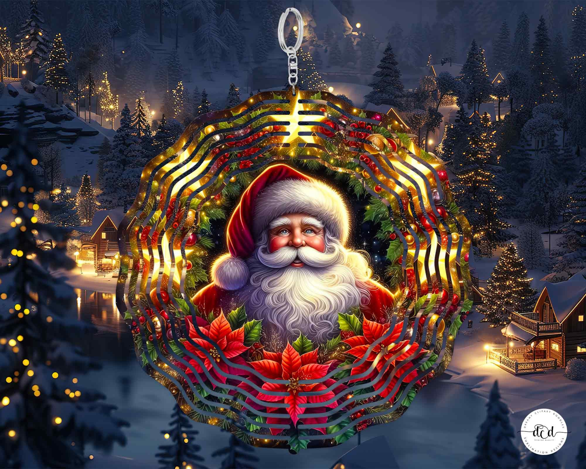 Christmas Wind Spinner Sublimation PNG / Santa Claus Sparkly Wreath ...