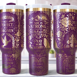 Kristen 40 Oz Laser Tumbler Wrap SVG för gravyr, Jesus kors katolska bedjande händer, blommig religiös bibel tro citat kvinnor design