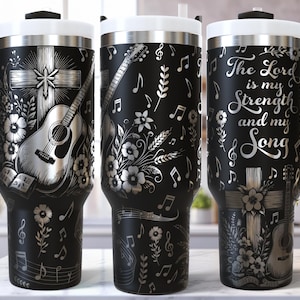Christian Laser 40 Oz Tumbler Wrap SVG / Gravur geätztes, nahtloses Design / Musik Gitarre / Der Herr ist meine Stärke und mein Lied / Psalm 118:14