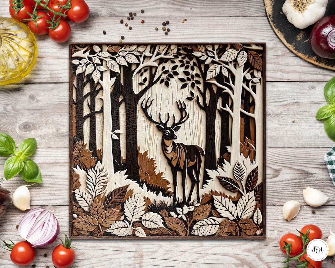 Fall Deer Cutting Board PNG for Sublimation / 3D Engraved Wood Design ...