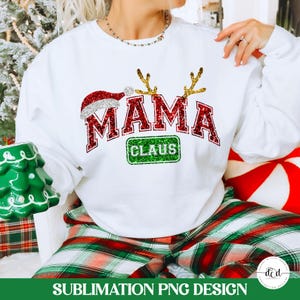 Mama Claus-sublimatie png / kerstglitter varsityshirtontwerp / kerstmuts gewei