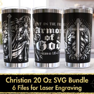 Christian SVG Laser Bundle 20 Oz Tumbler Wrap do grawerowania, bezszwowy wzór, Efezjan Jozuego Guadalupe Bible Religious, Armor of God SVG