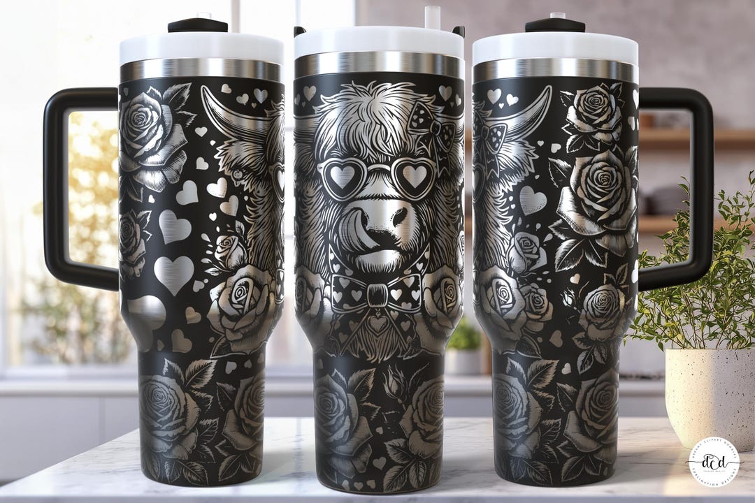 Valentine's Cow 40 Oz Laser Tumbler Wrap SVG / Engraved Etched Quencher ...
