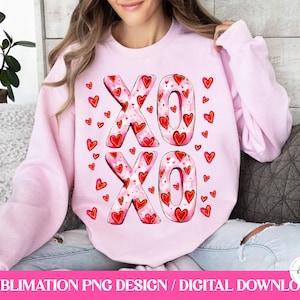 XOXO png Valentinstag Sublimation / Vintage Aquarell Gold Glitzer Design / Liebesherzen Küsse