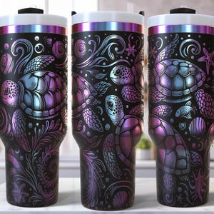 Meeresschildkröten 40 Oz Laser Tumbler Wrap SVG / Gravur geätztes Quencher Seamless Design / Marine Nautik / Swirly Ocean