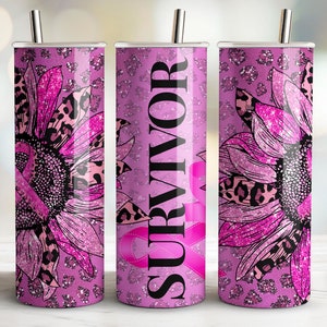 Survivor Tumbler Wrap, 20oz Straight Skinny, Breast Cancer Awareness PNG, Instant Download, Sublimation PNG, Breast Cancer png, Pink Ribbon