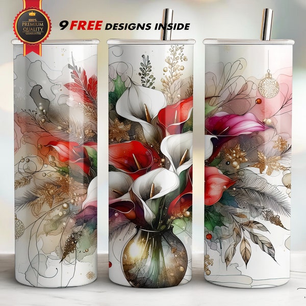 Alcohol Ink Calla Lilies Tumbler Wrap, Straight Skinny 20oz, Sublimation PNG, Instant Download