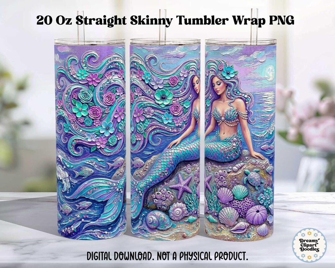 Mermaid PNG Tumbler Wrap, 20 Oz Skinny Straight Sublimation, Iridescent ...