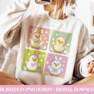 Ostern Hühner PNG Shirt Sublimation / Lustige niedliche Retro Vintage Distressed Hand gezeichnet Pastell Frühling Design / Häschenohren kokett Bogen Eier