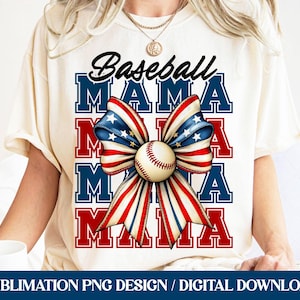 Mamá de béisbol PNG, lazo de coqueta PNG, lazo de béisbol PNG, mamá de béisbol PNG, béisbol retro PNG, sublimación del día del juego, deportes con bandera patriótica de EE. UU.