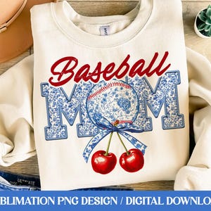 Baseball Mama Png, Kokettenbogen PNG, Baseballbogen, Retro Baseball, Spieltag Sublimation, französisches Toile Chinoiserie Design, Koquette Kirschen