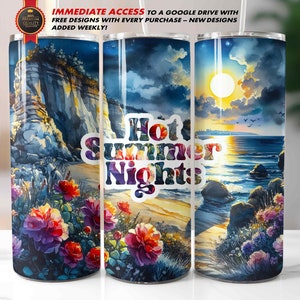 Beach Tumbler Wrap, 20 Oz Skinny Straight Sublimation PNG / Küstenküste Klippe / Heiße Sommernächte