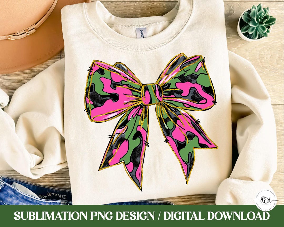 Hunting PNG Coquette Bow Shirt Sublimation / Camo Pink Glitter Design ...