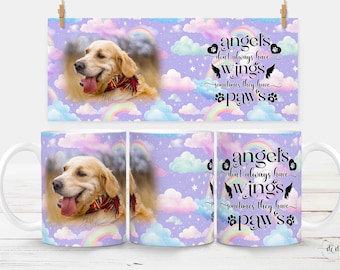 Pet Memorial Mug Wrap - Add your own photo - 11 oz & 15 Oz Sublimation PNG / Dog Cat Loss / Pastel Rainbow Clouds Design