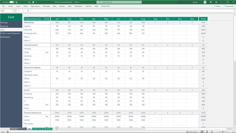 Expense Tracker P&L for service