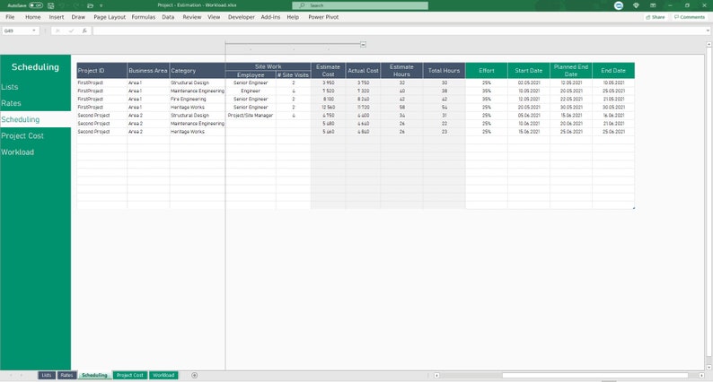 Project Estimation, Scheduling, Workload Spreadsheet image 4