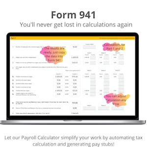 Form 941 - calculations for part 1 and2.
The results are ready to copy into form 941