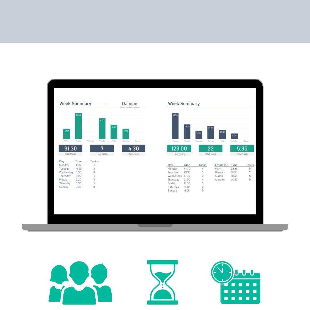 Excel Daily Timesheet - Tasks Tracker - Week Hours - Excel Template - Etsy