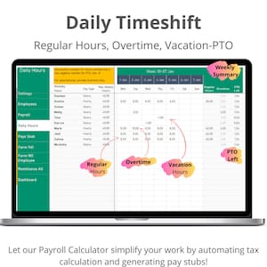 Daily Timesheet to track regular hours, overtime, vacation pto. Weekly summary