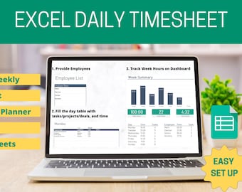 Excel Daily Timesheet - Tasks Tracker - Week Hours - Excel Template