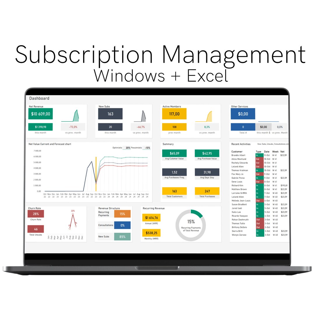 Excel Subscription Management Etsy