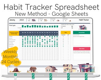 Habit Tracker Spreadsheet | Google Sheets | New method | Monthly Weekly | Printable Habit Planner | Dashboard | Task Planner | Daily Routine
