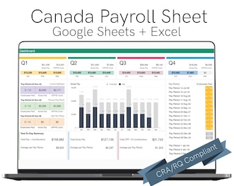 2026 + 2025 Canada Payroll Spreadsheet: CRA/RQ Compliant (Excel & Google Sheets), Automated Tax Calculation