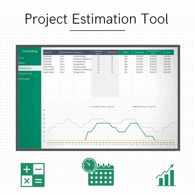 Project Estimation, Scheduling, Workload Spreadsheet image 1